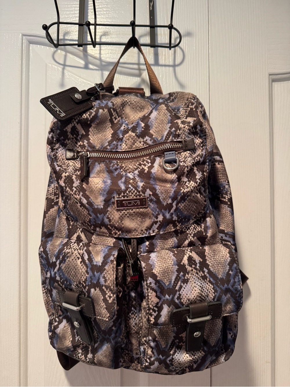 Tumi Python Print Backpack in Brown, Gray and Blue